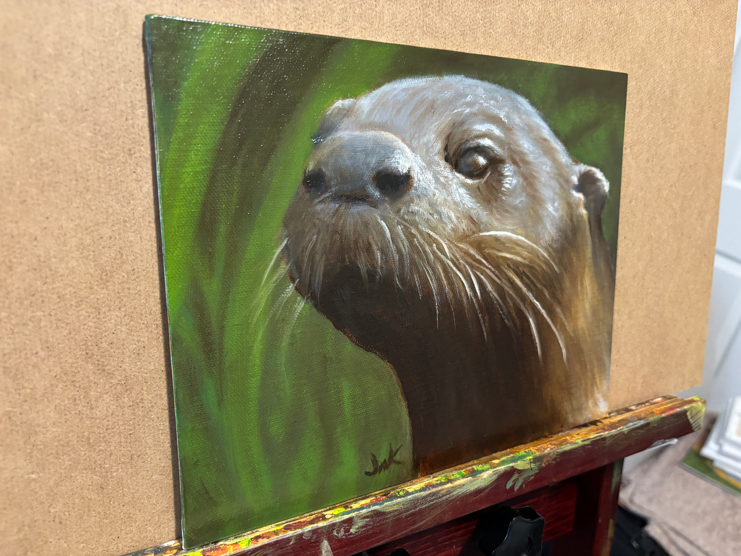 "Glistening Otter" - Original Oil Painting on Canvas Board