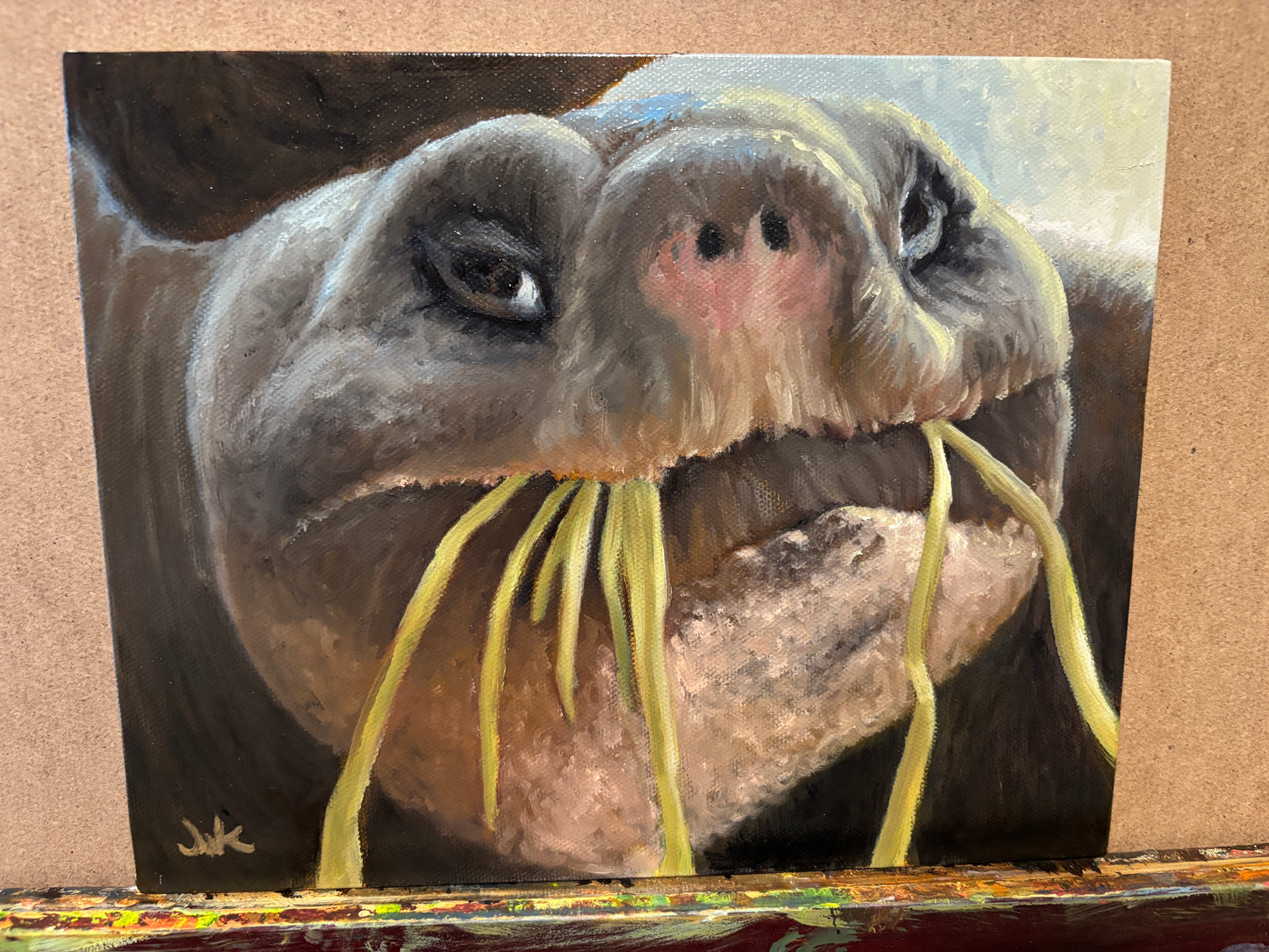 "Breakfast Tortoise" - Original Oil Painting on Canvas Board