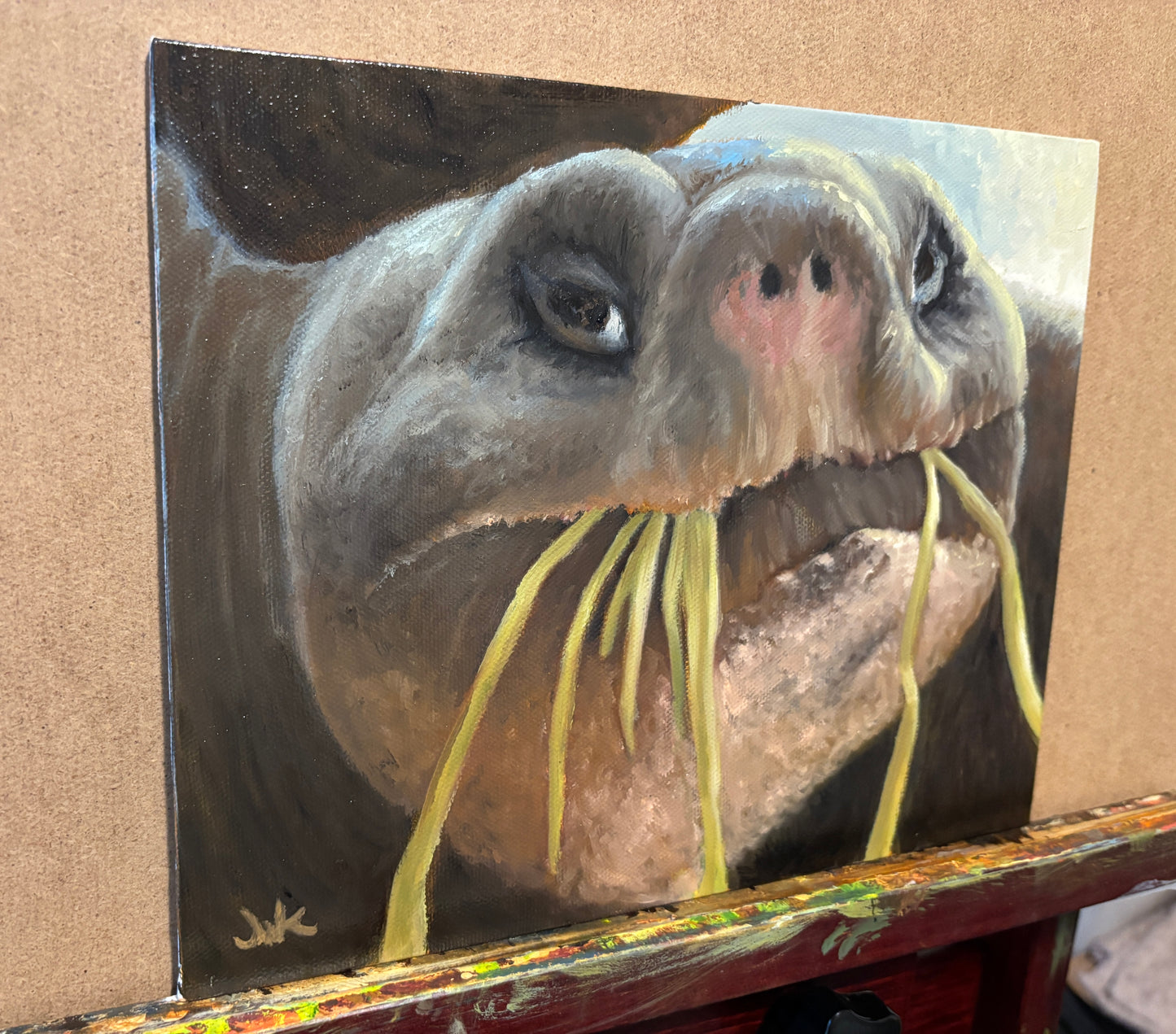 "Breakfast Tortoise" - Original Oil Painting on Canvas Board