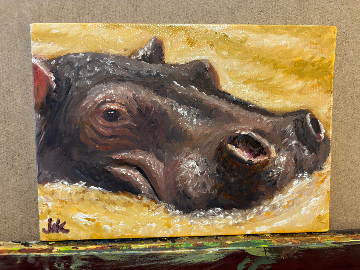 "Mini Hippo Study" - Original Oil Painting on Canvas Board