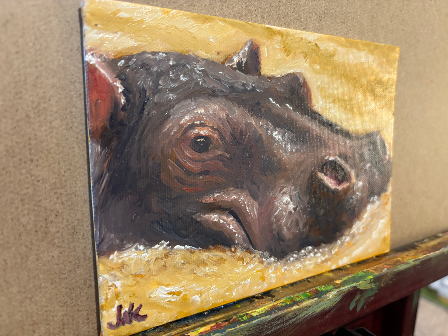 "Mini Hippo Study" - Original Oil Painting on Canvas Board
