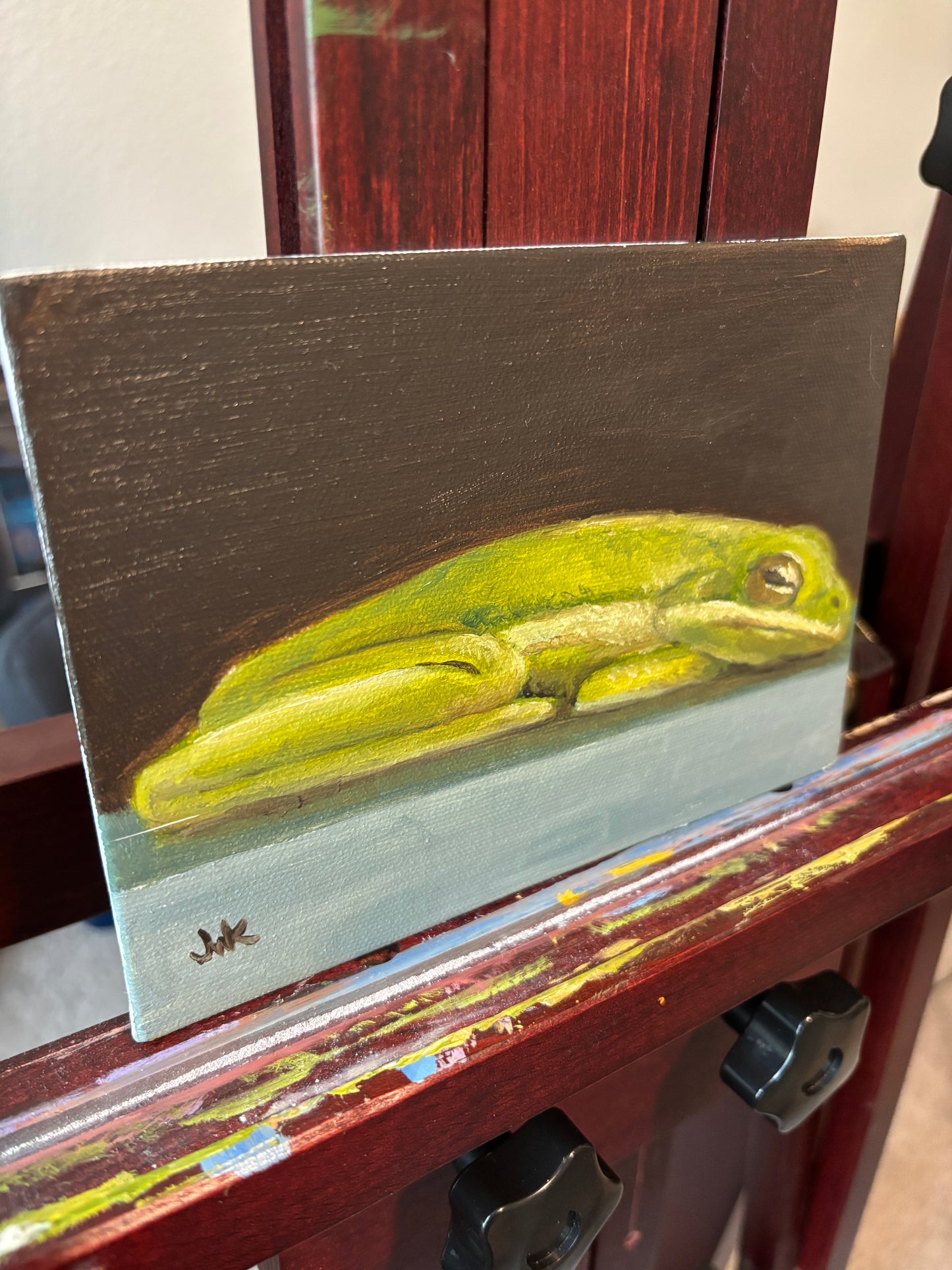 "My Little Froggy Neighbor" - Original Oil Painting on Canvas Board