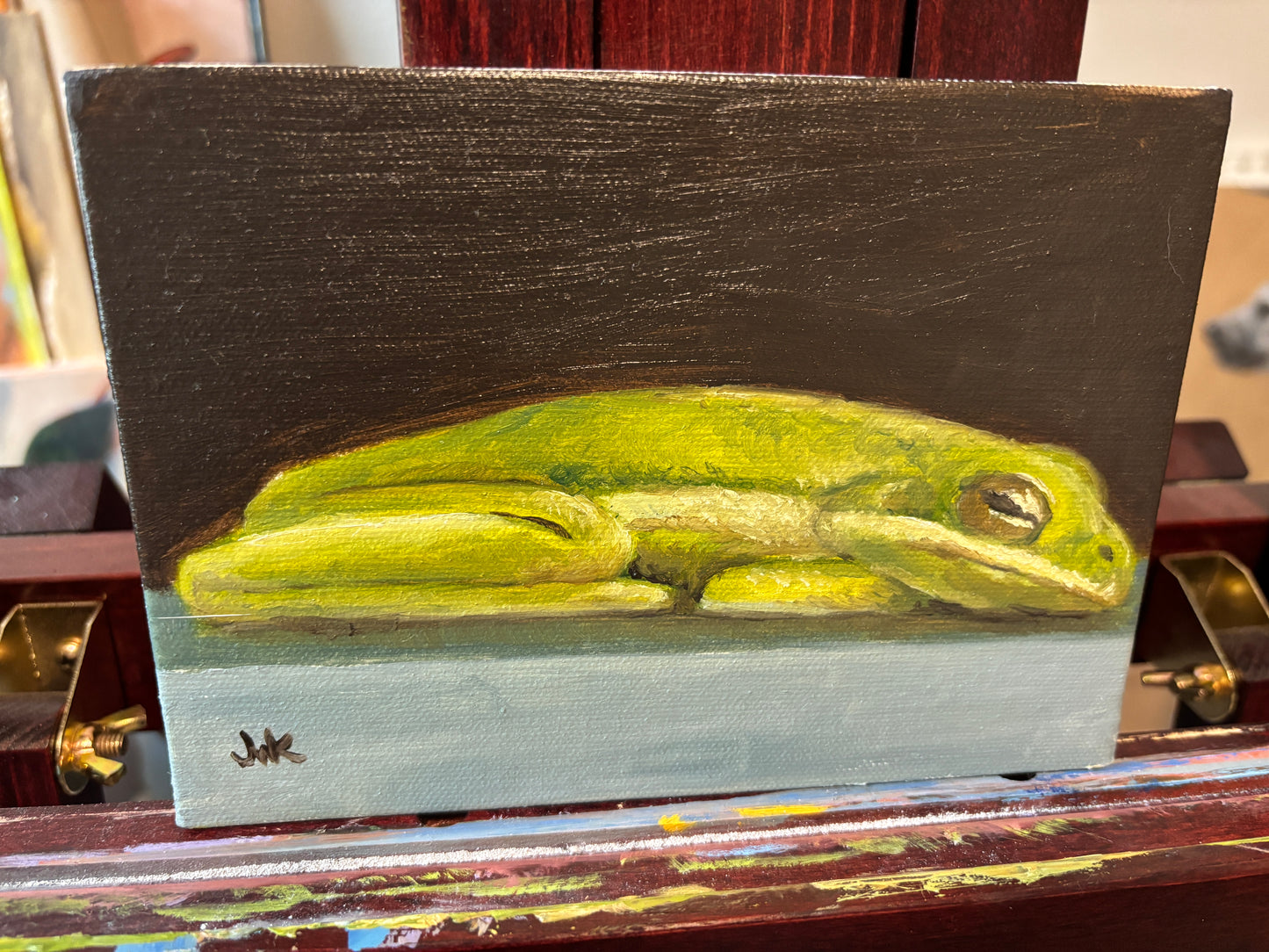 "My Little Froggy Neighbor" - Original Oil Painting on Canvas Board