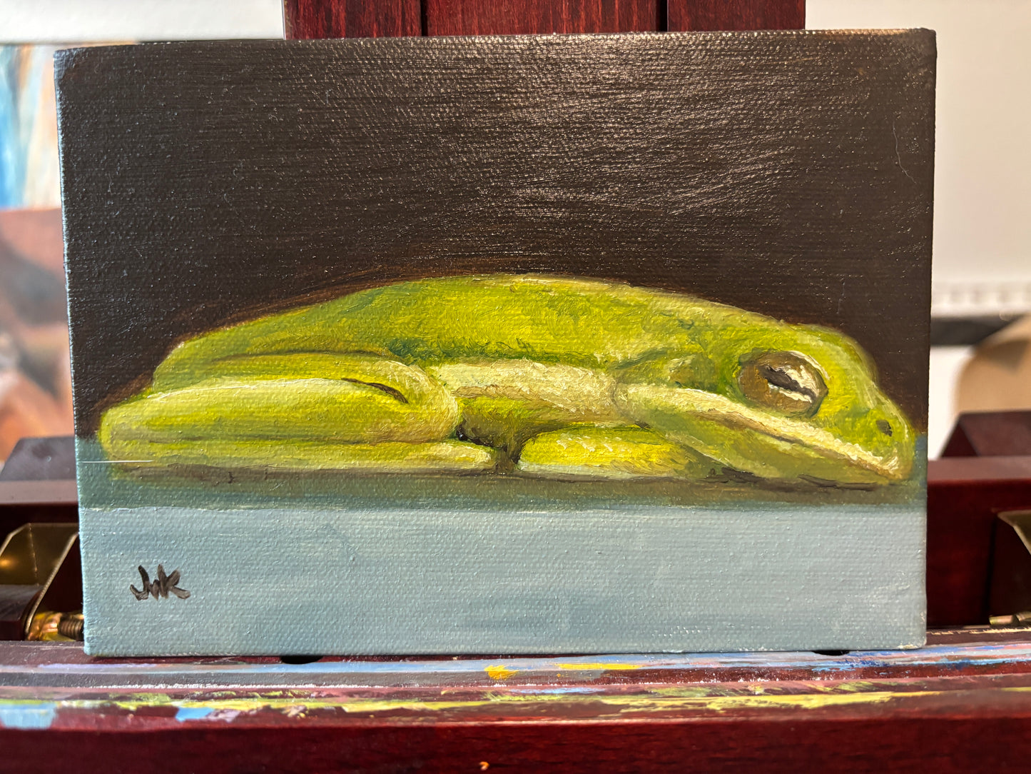 "My Little Froggy Neighbor" - Original Oil Painting on Canvas Board