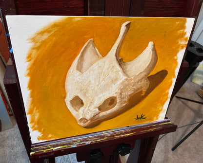 "Large Turtle Skull Study in Orange" - Original Oil Painting on Canvas Board
