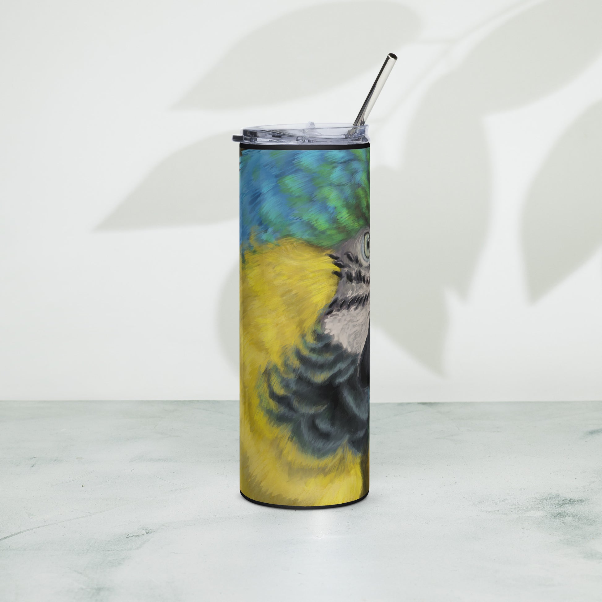 Macaws are such beautiful birds that I had to paint one. I especially love its beautiful vibrant colors in this digital painting. This digital wildlife animal painting print design is printed on a stainless steel tumbler perfect for sipping a favorite beverage.