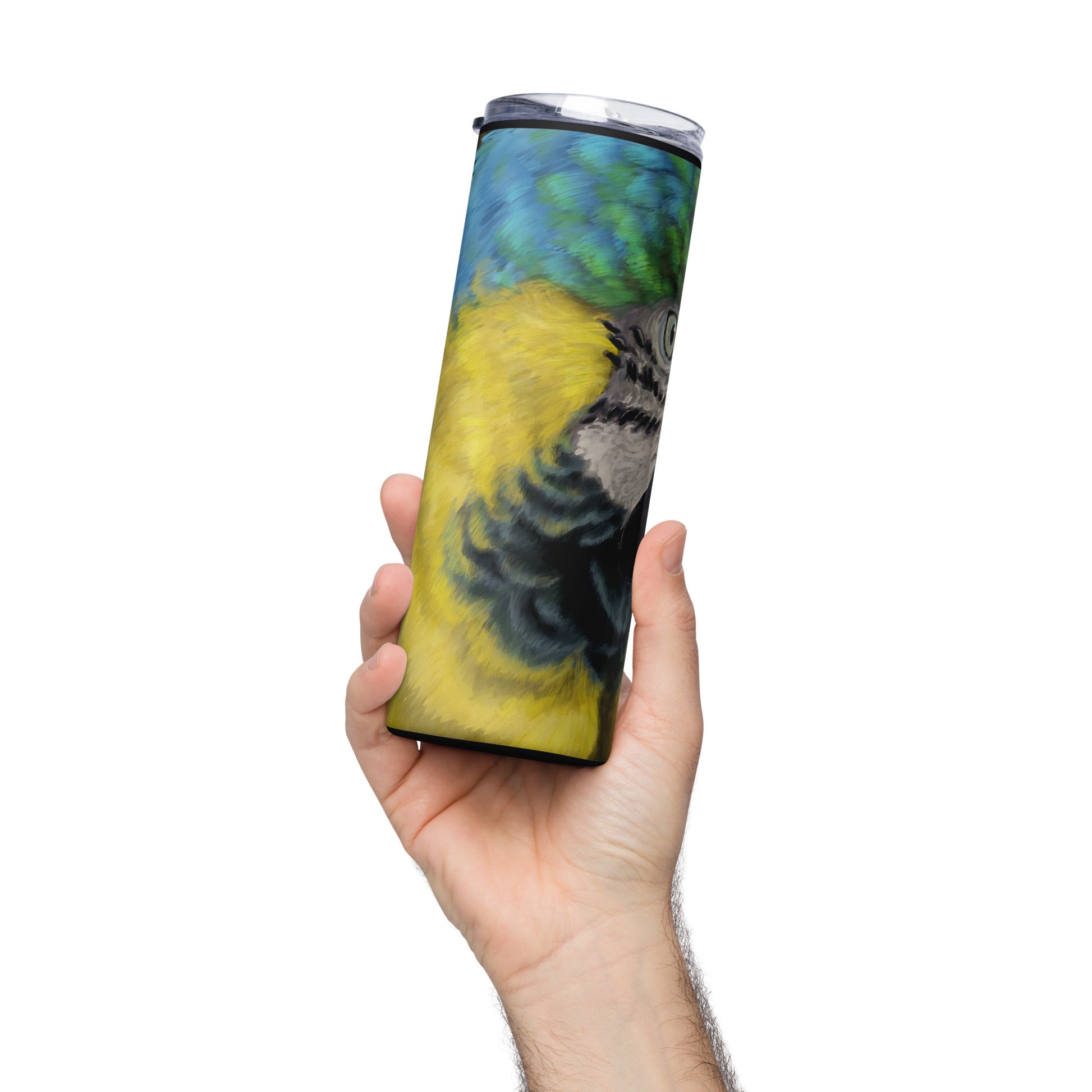 Macaws are such beautiful birds that I had to paint one. I especially love its beautiful vibrant colors in this digital painting. This digital wildlife animal painting print design is printed on a stainless steel tumbler perfect for sipping a favorite beverage.