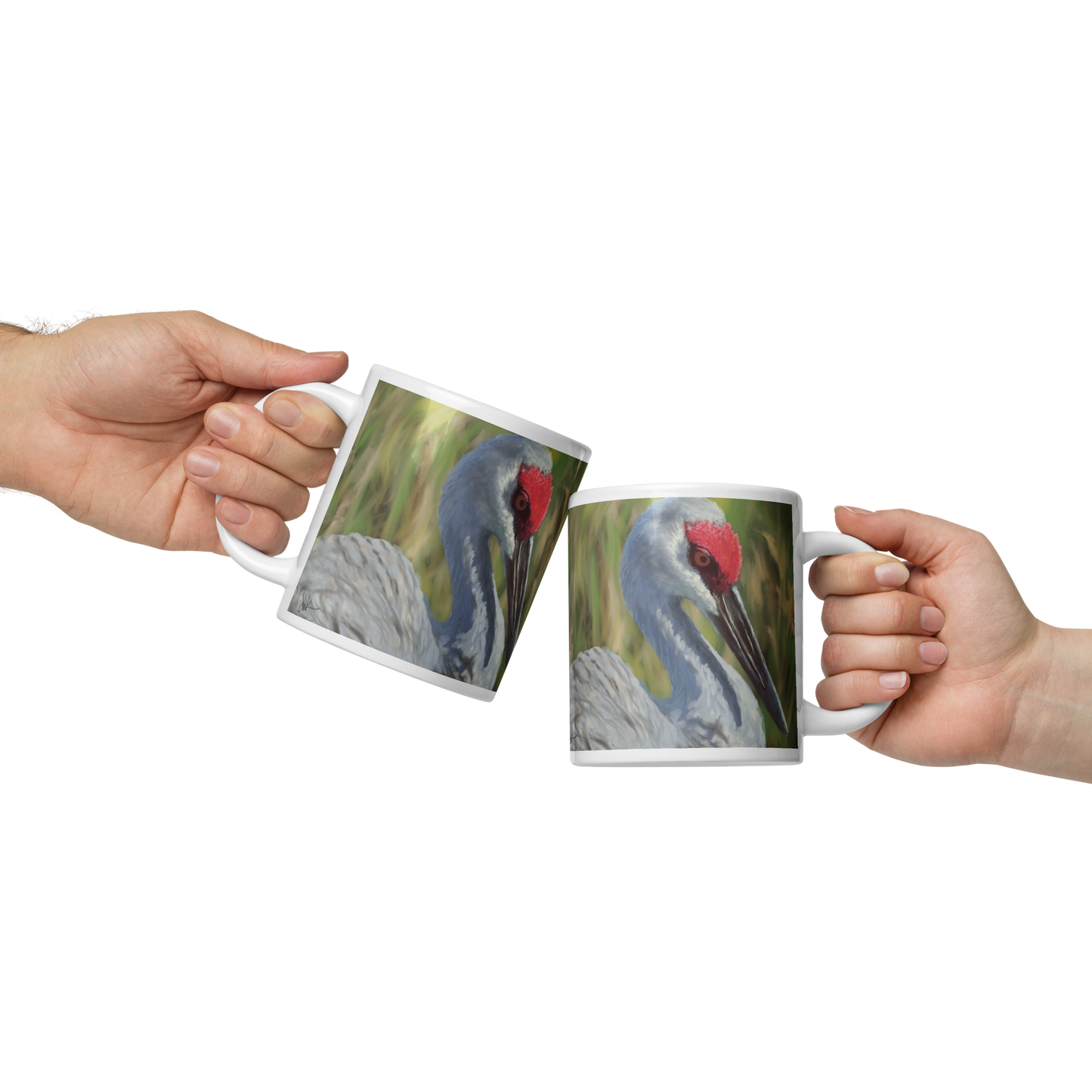 "Painterly Sandhill" White glossy mug